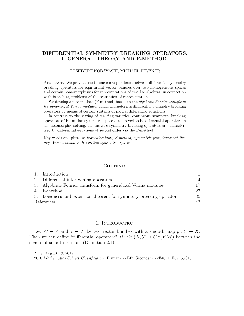 Differential Symmetry Breaking Operators. I