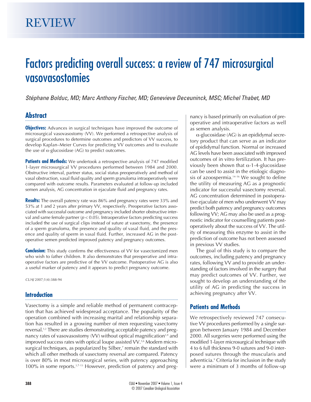 Factors Predicting Overall Success: a Review of 747 Microsurgical Vasovasostomies
