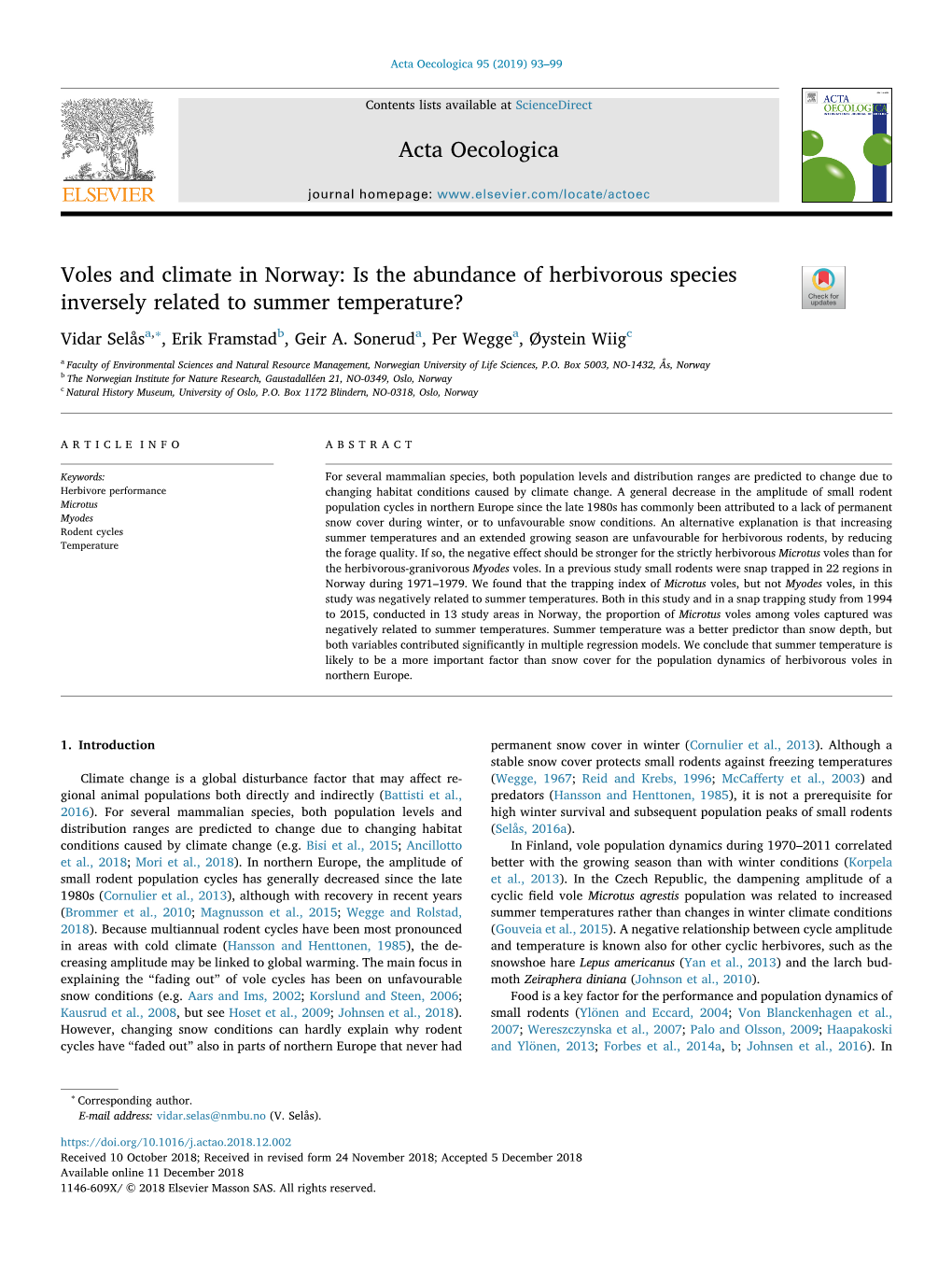 Voles and Climate in Norway Is the Abundance of Herbivorous Species