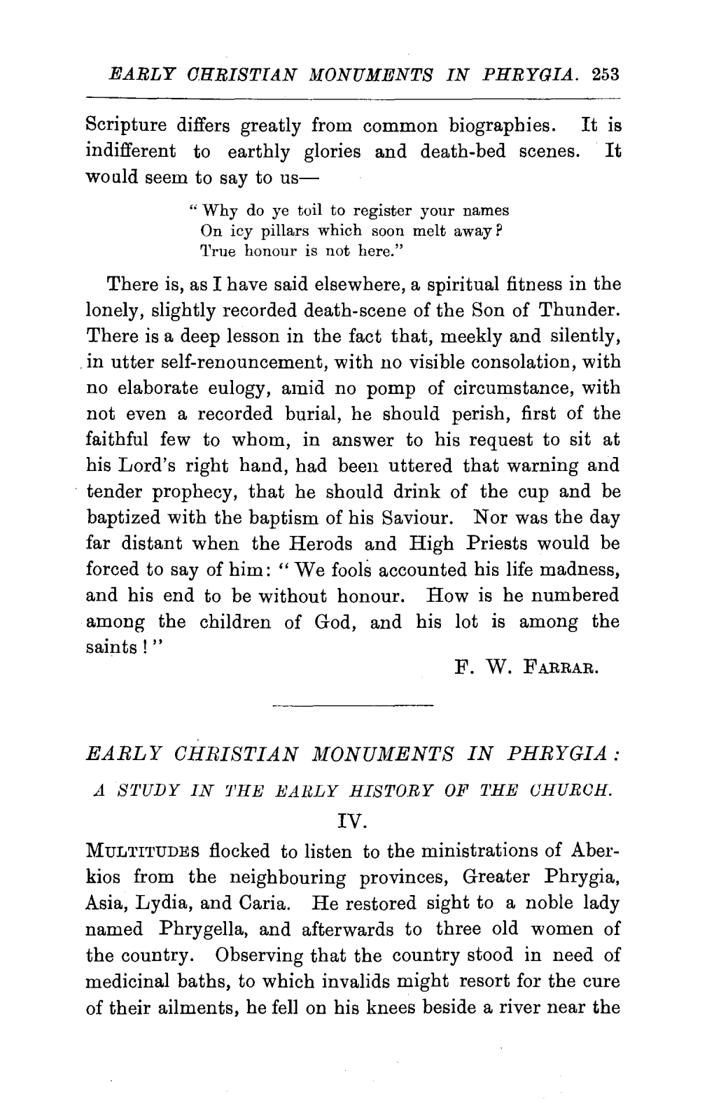 Early Christian Monuments in Phrygia: a Study in '/'He Early History of the Church