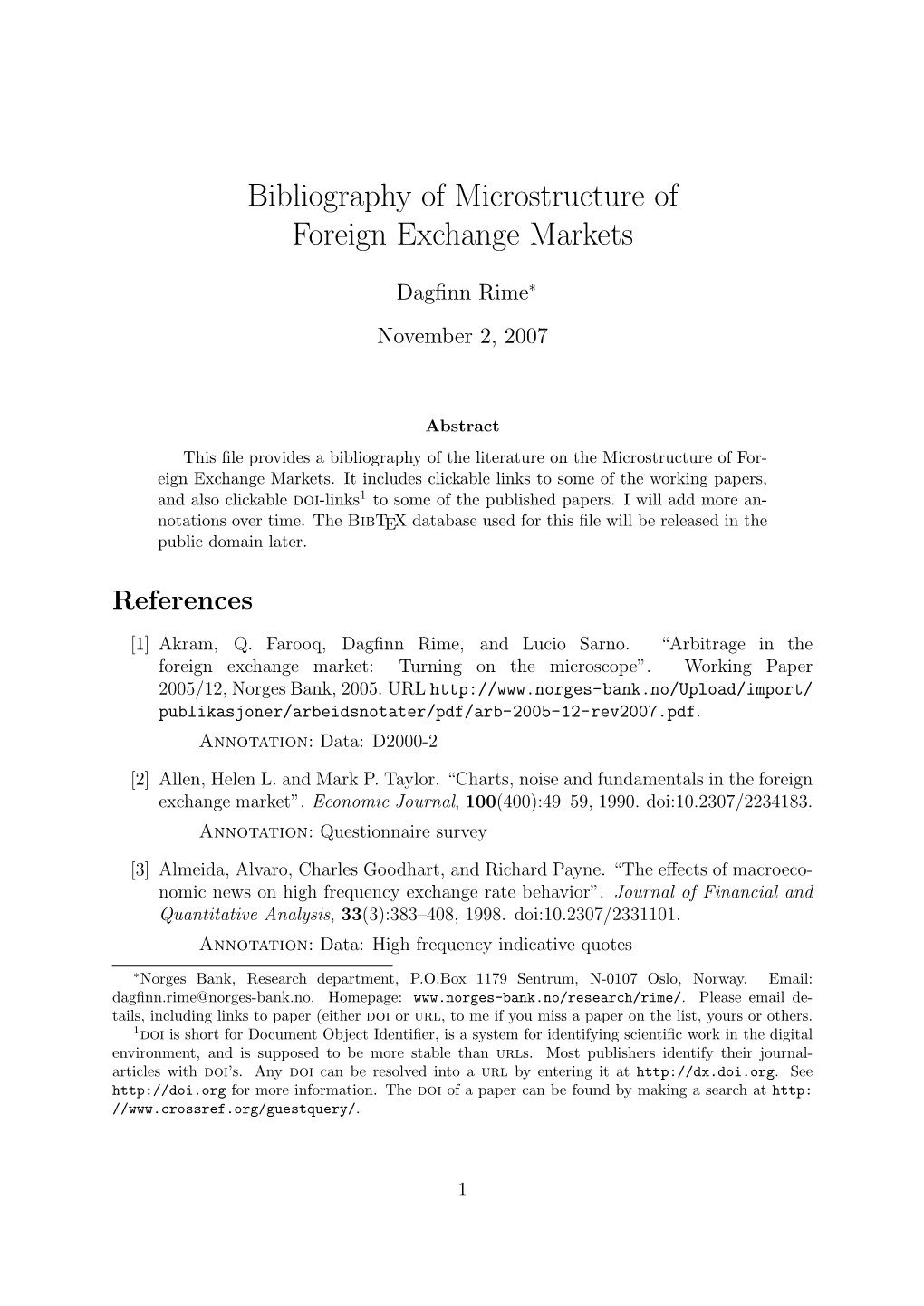 Bibliography of Microstructure of Foreign Exchange Markets