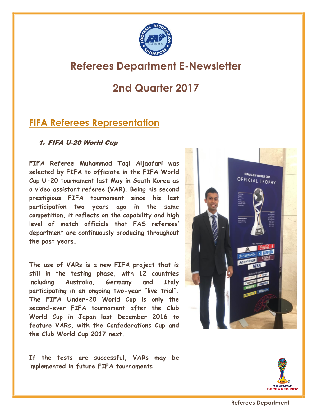 Referees Department E-Newsletter 2Nd Quarter 2017