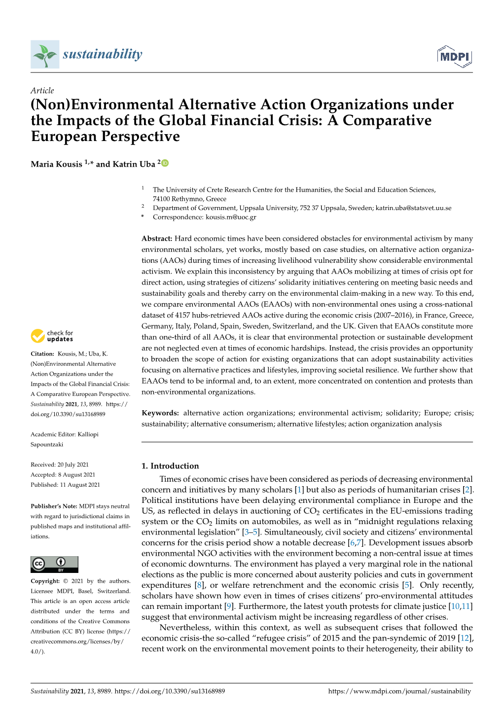 Environmental Alternative Action Organizations Under the Impacts of the Global Financial Crisis: a Comparative European Perspective