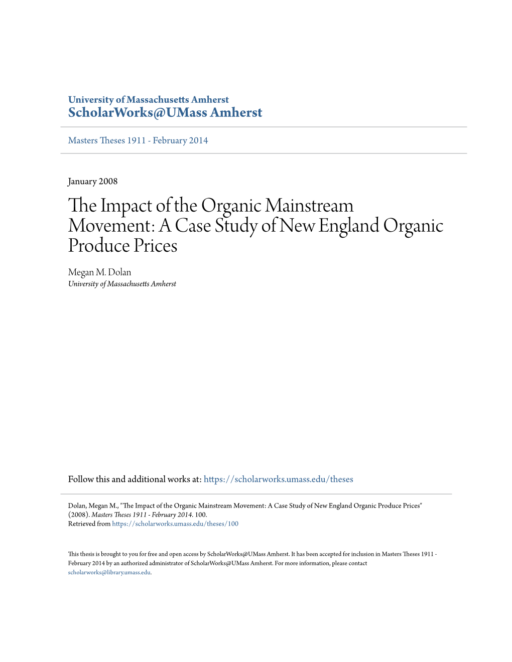 A Case Study of New England Organic Produce Prices Megan M