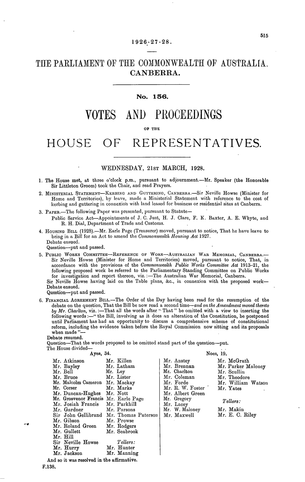 Votes and Proceedings House Of