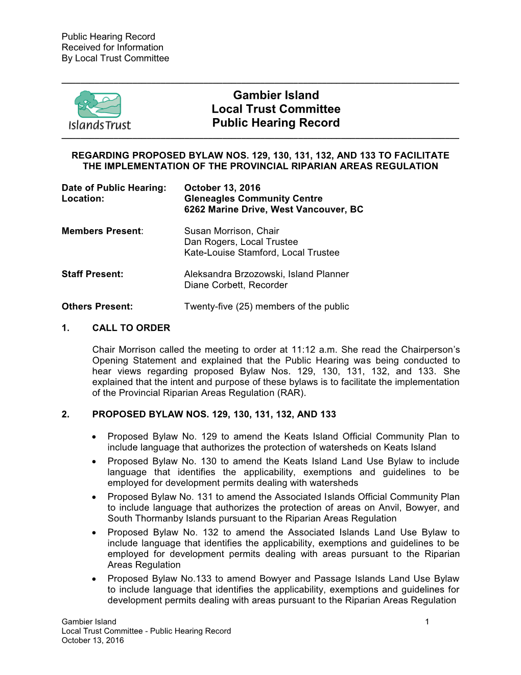 Minutes of the Gambier Island Local Trust Committee