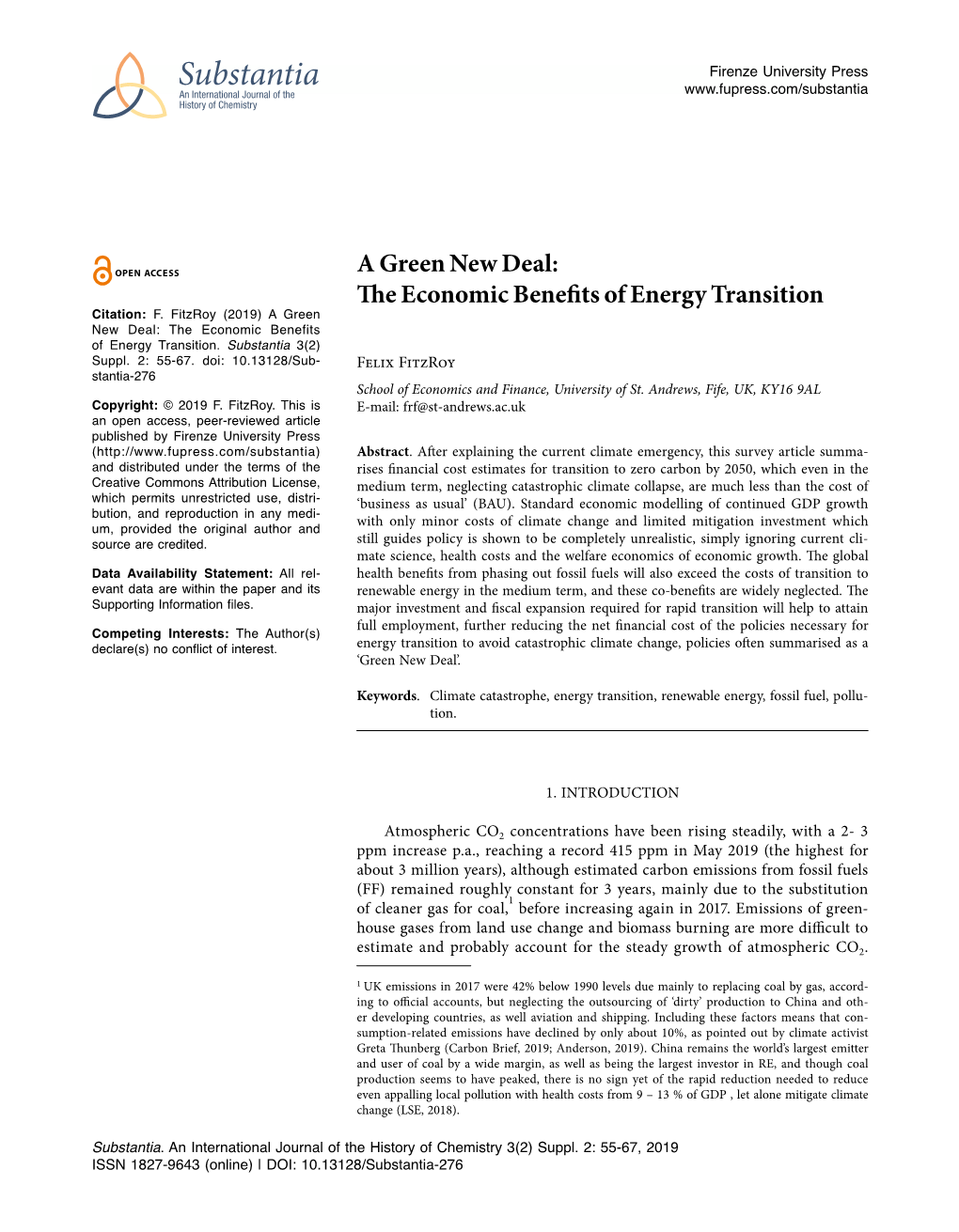 A Green New Deal: the Economic Benefits of Energy Transition Citation: F