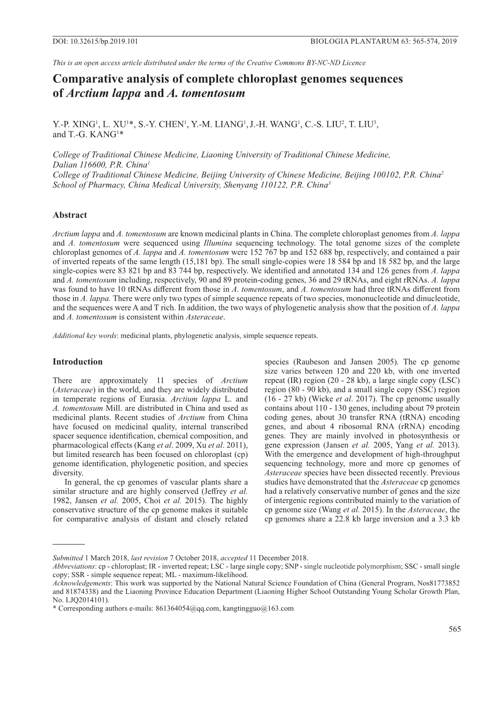 Comparative Analysis of Complete Chloroplast Genomes Sequencesof