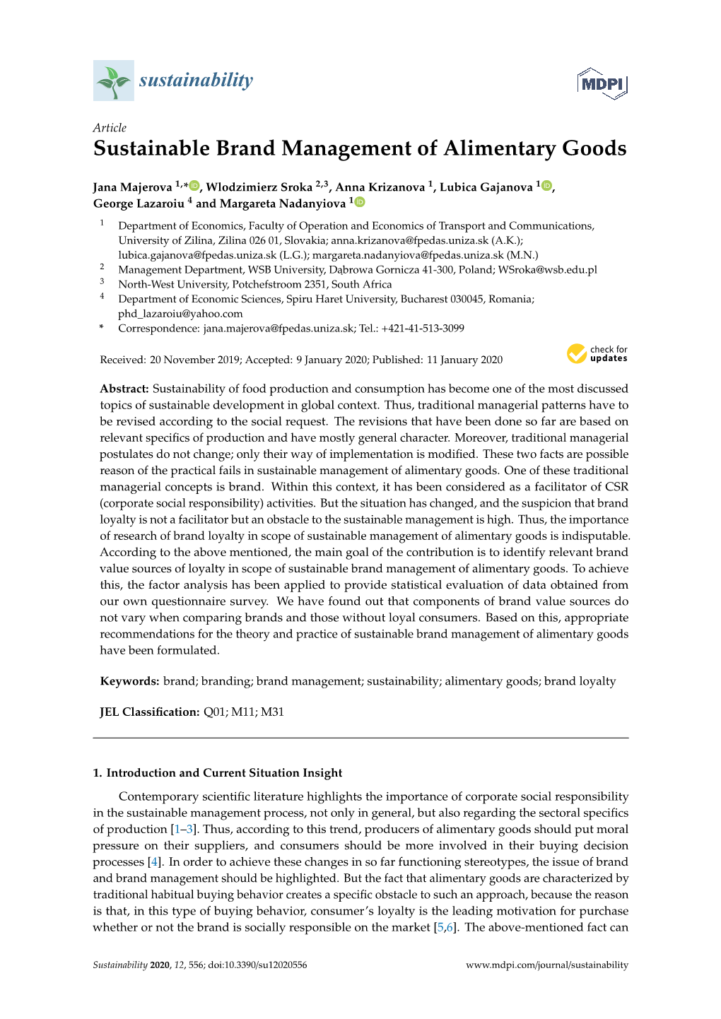 Sustainable Brand Management of Alimentary Goods