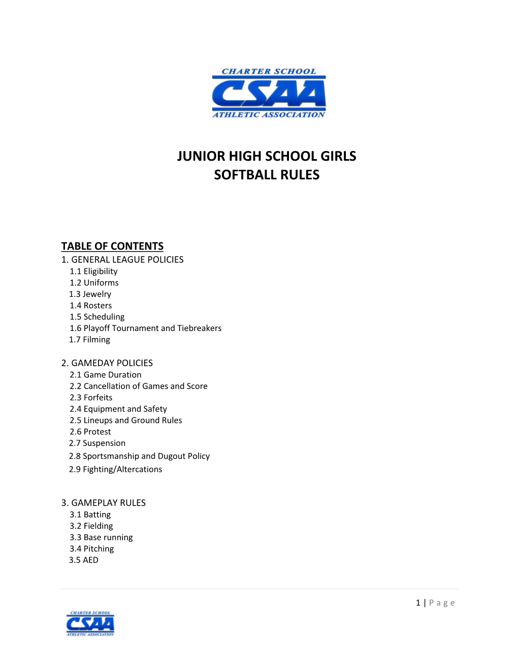 Junior High School Girls Softball Rules