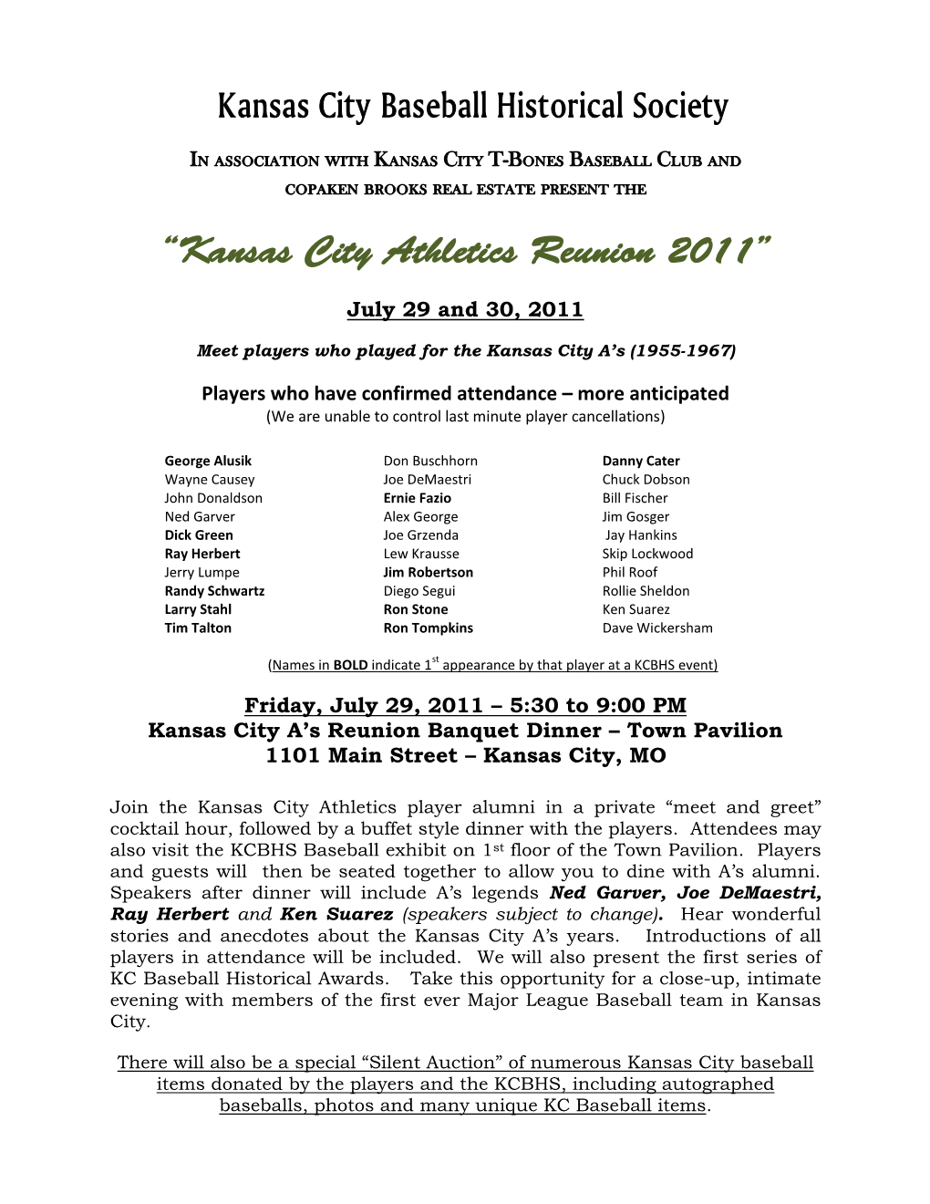 “Kansas City Athletics Reunion 2011”