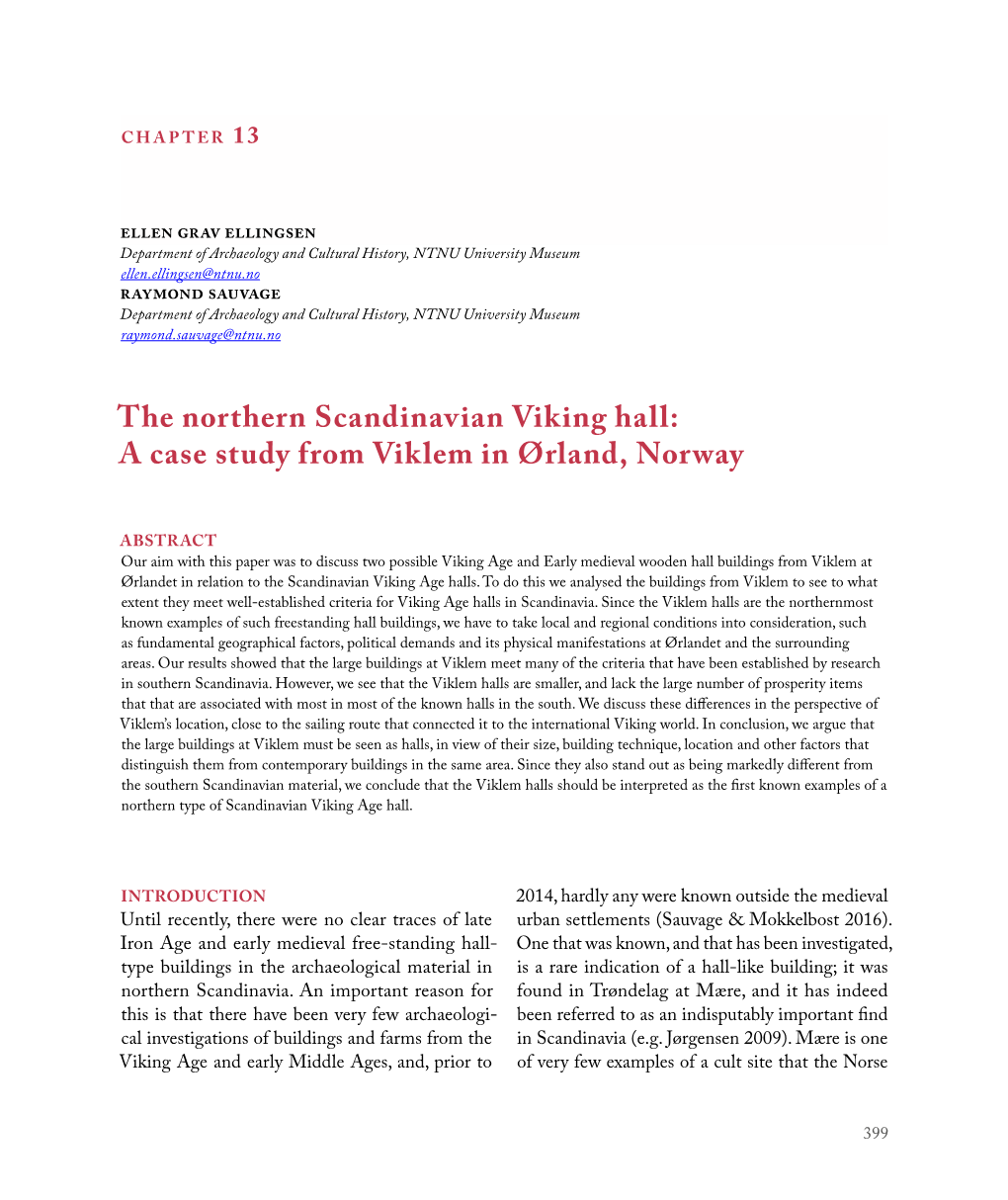 The Northern Scandinavian Viking Hall: a Case Study from Viklem in Ørland, Norway