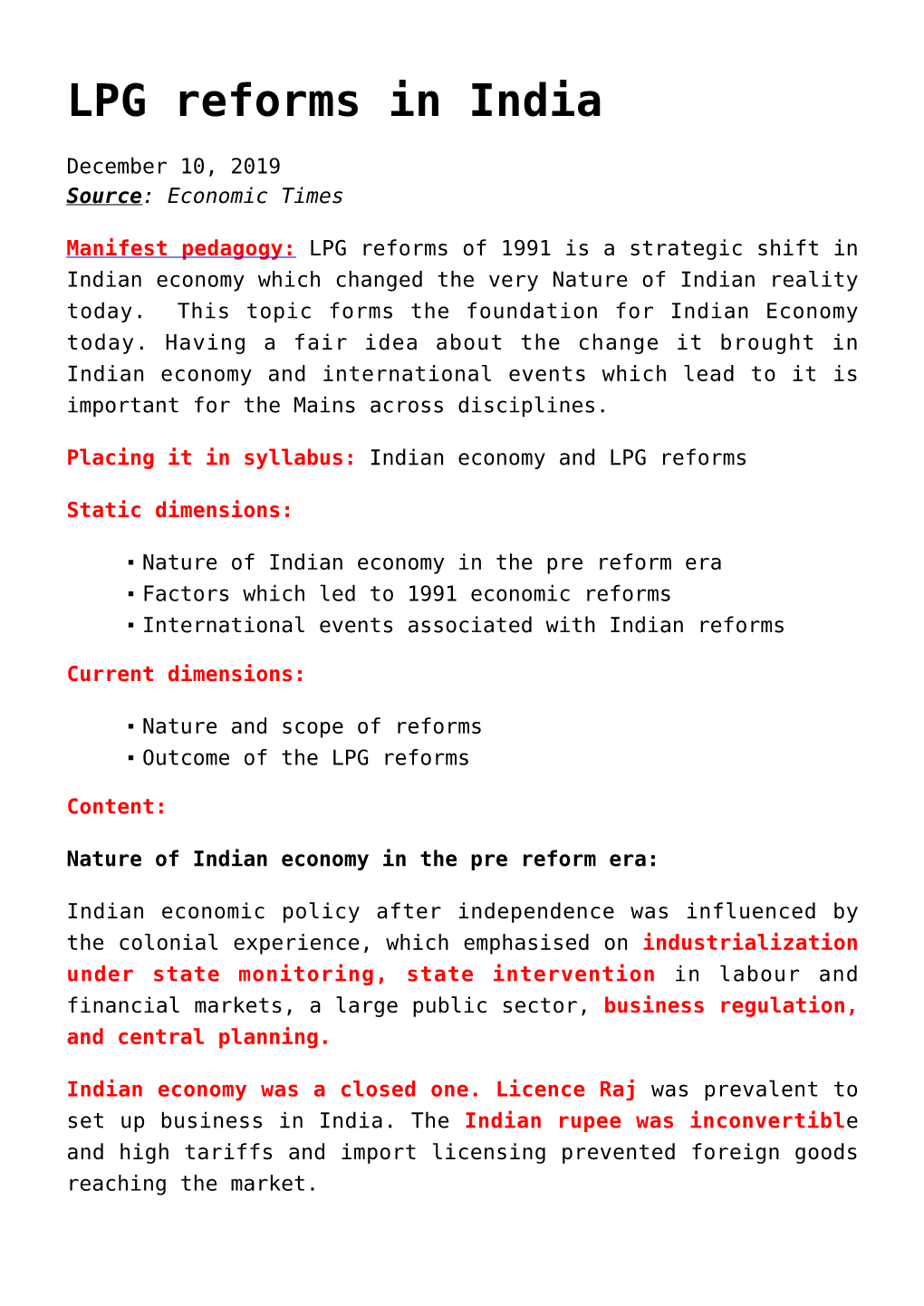 LPG Reforms in India