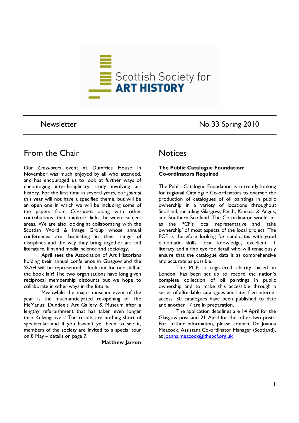 Newsletter No 33 Spring 2010