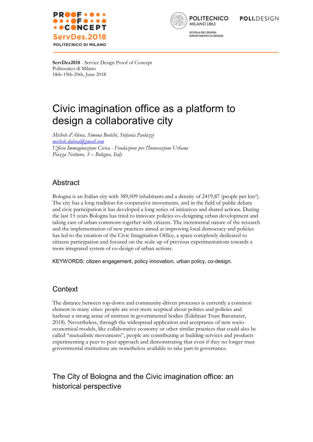 Civic Imagination Office As a Platform to Design a Collaborative City