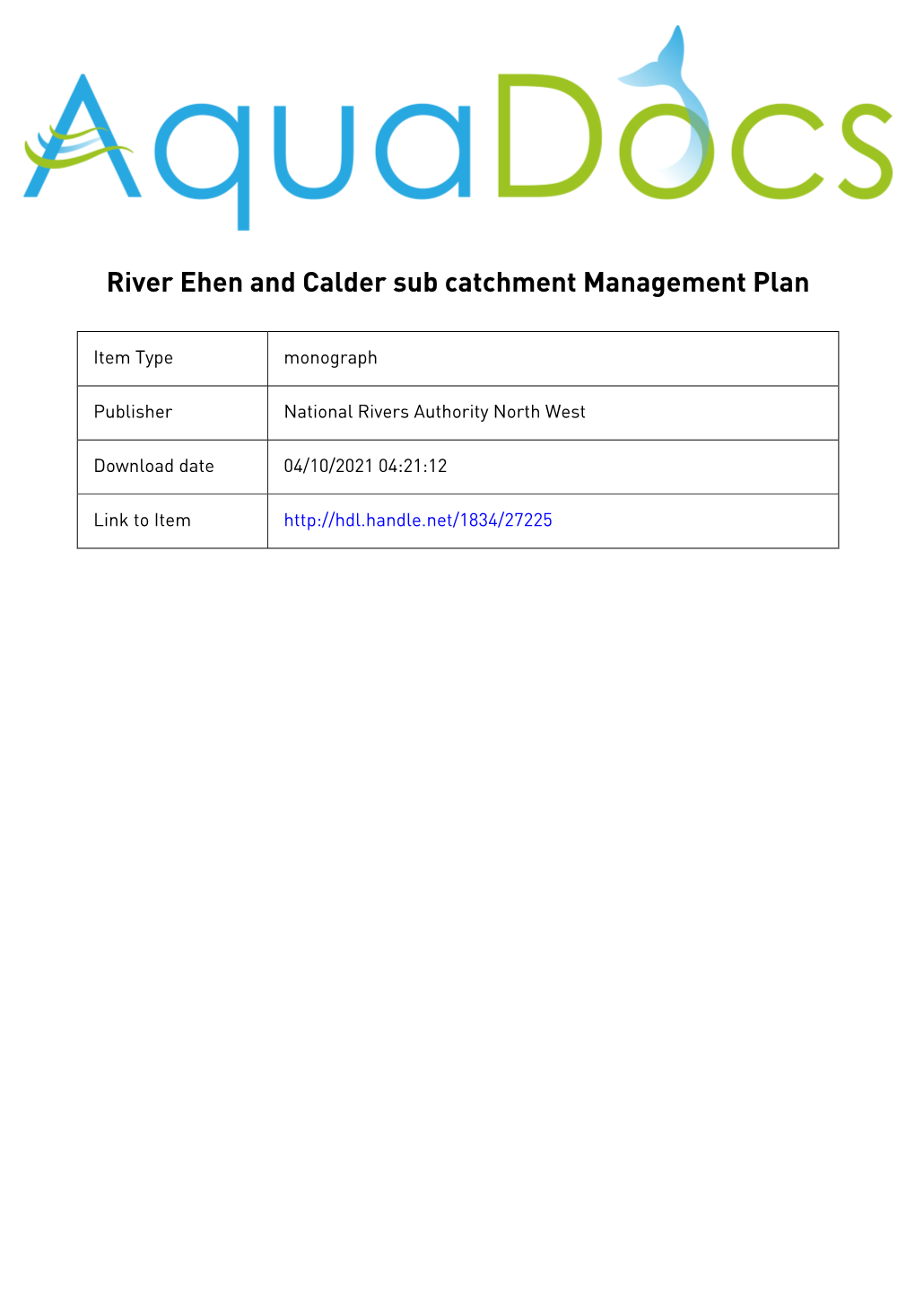 River Ehen and Calder Sub Catchment Management Plan