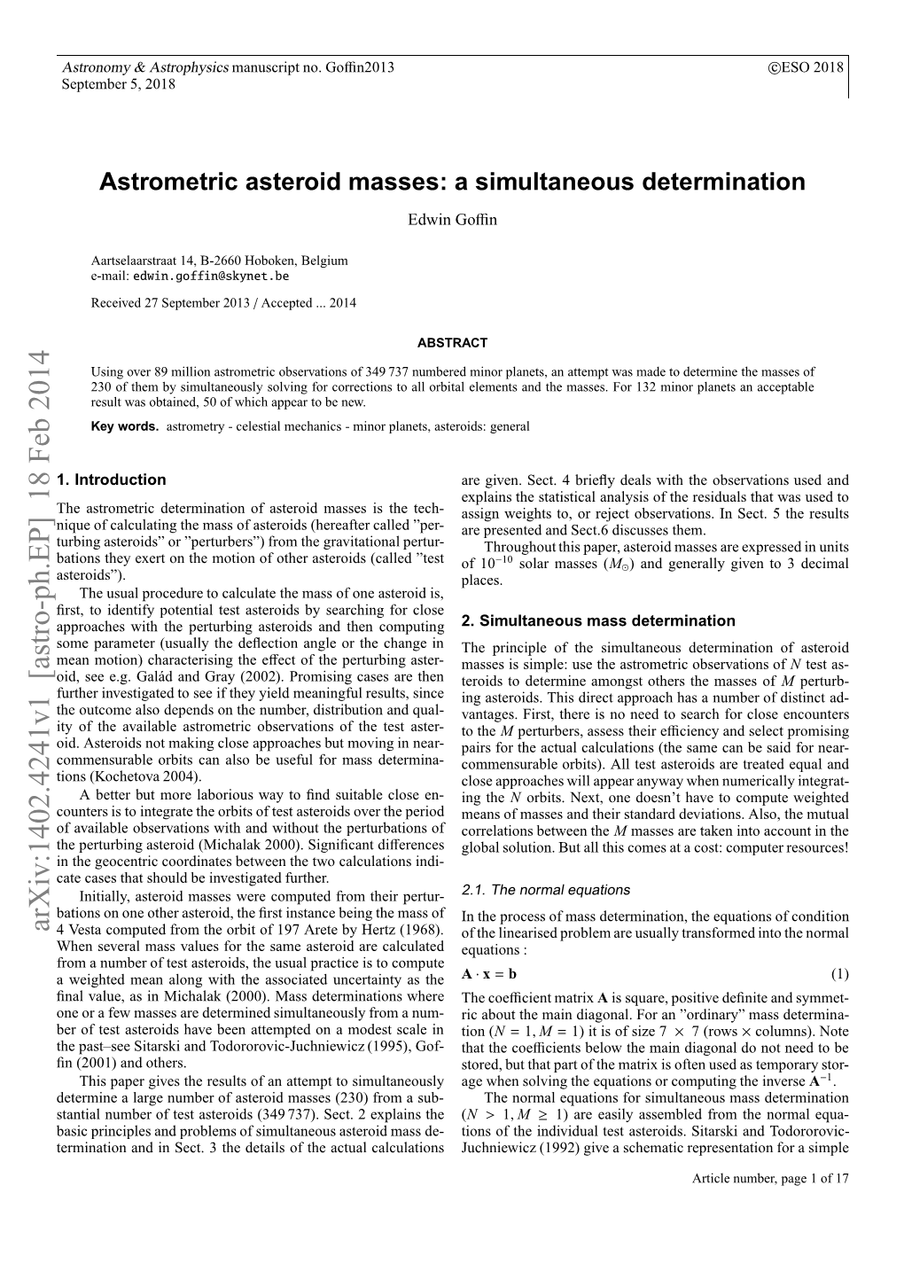 Astrometric Asteroid Masses: a Simultaneous Determination