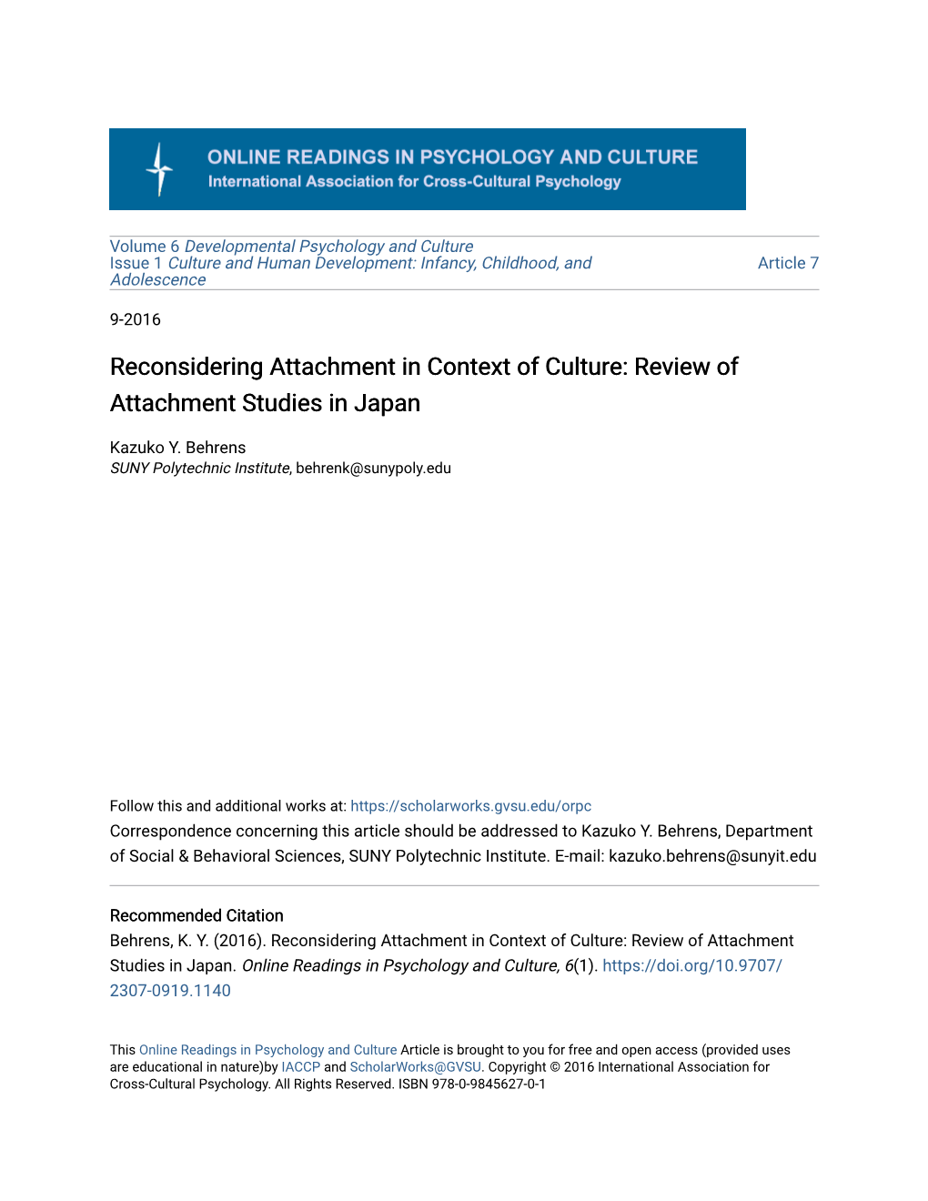 Reconsidering Attachment in Context of Culture: Review of Attachment Studies in Japan