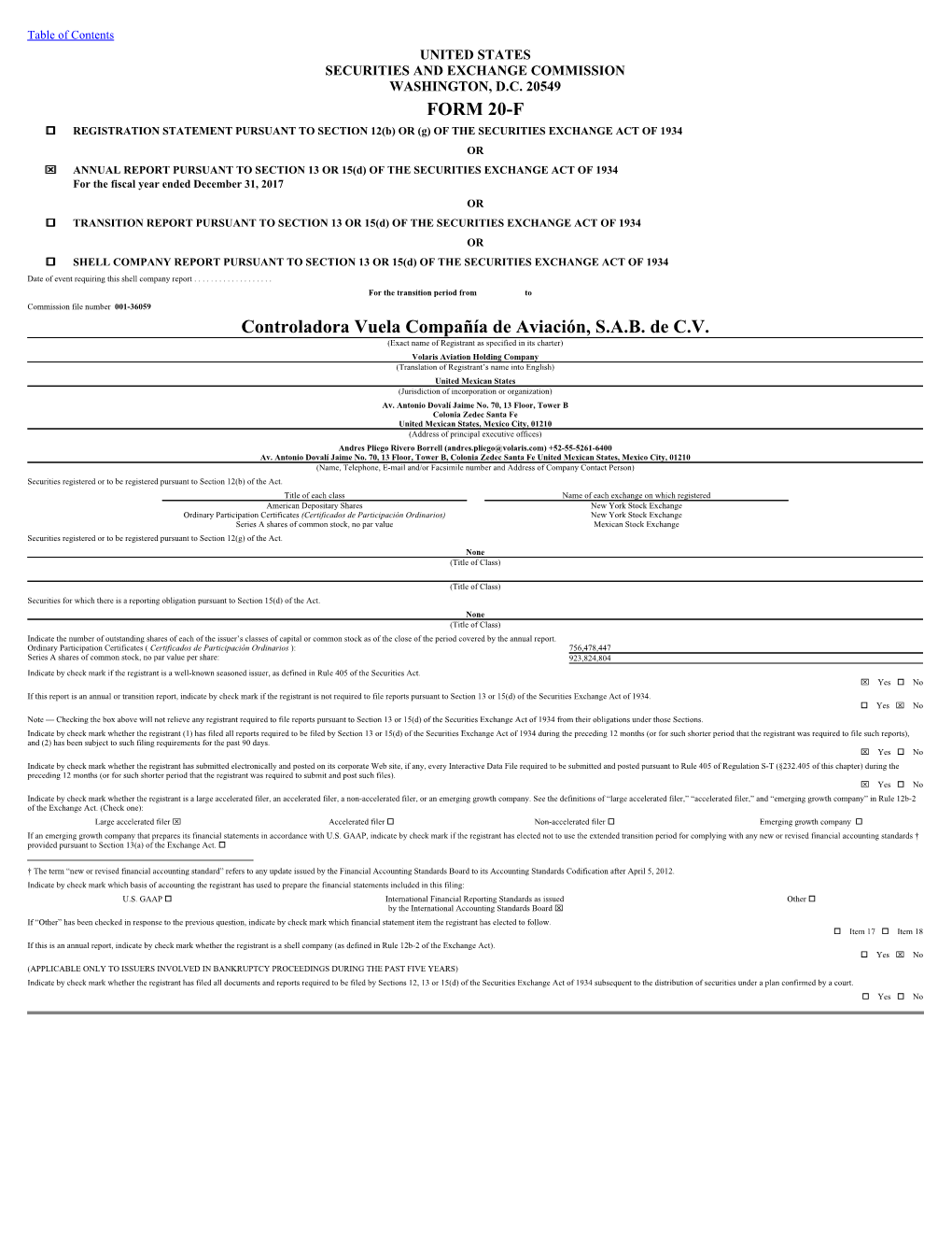 FORM 20-F Controladora Vuela Compañía De Aviación, S.A.B. De C.V