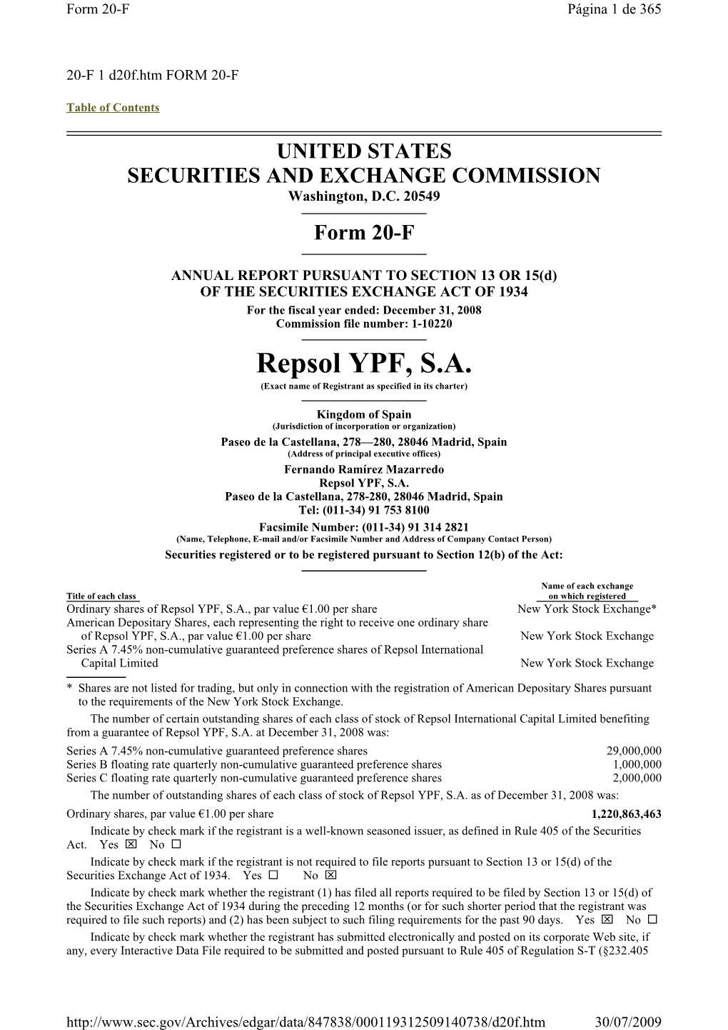 Repsol YPF, S.A. (Exact Name of Registrant As Specified in Its Charter)