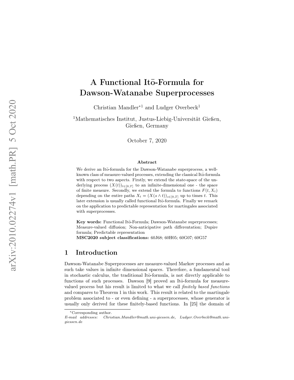 A Functional It¯O-Formula for Dawson-Watanabe Superprocesses