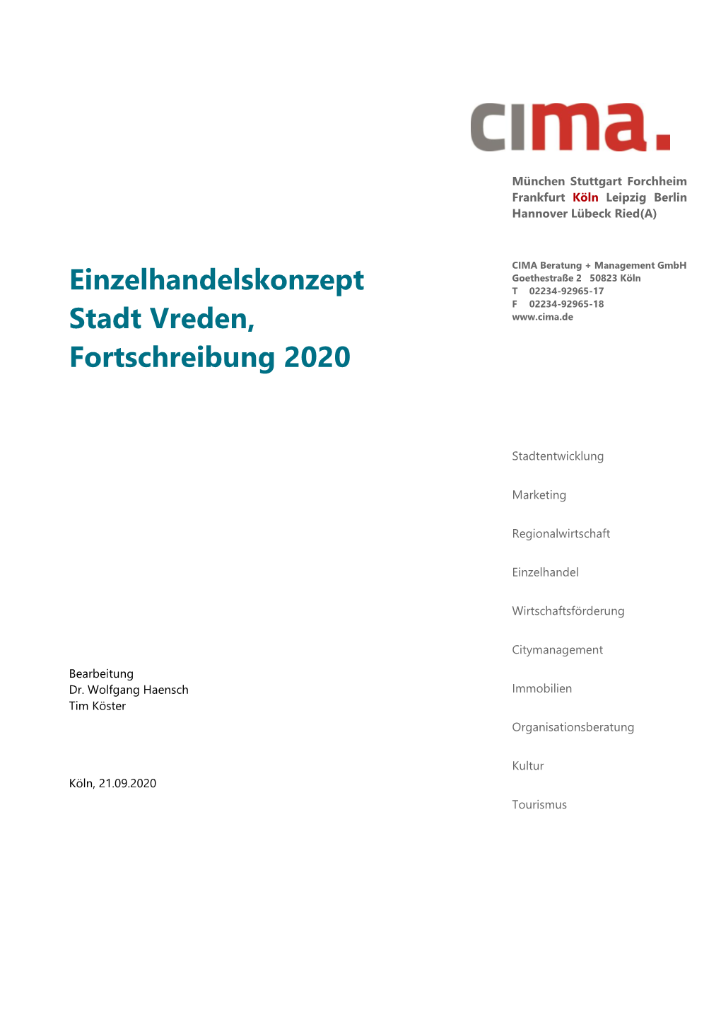 Einzelhandelskonzept Stadt Vreden, Fortschreibung 2020
