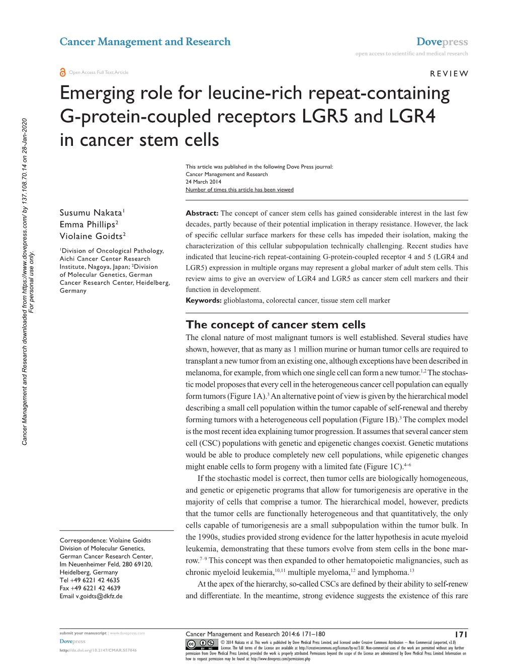 Emerging Role for Leucine-Rich Repeat-Containing G-Protein-Coupled Receptors LGR5 and LGR4 in Cancer Stem Cells