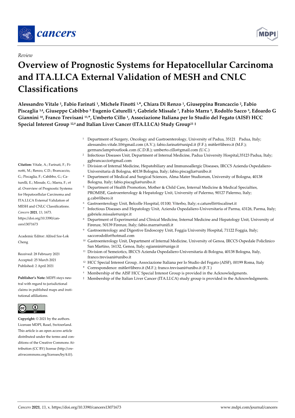 Overview of Prognostic Systems for Hepatocellular Carcinoma and ITA.LI.CA External Validation of MESH and CNLC Classifications