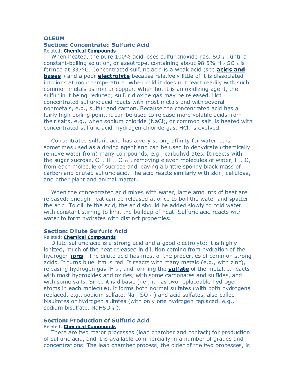 OLEUM Section: Concentrated Sulfuric Acid