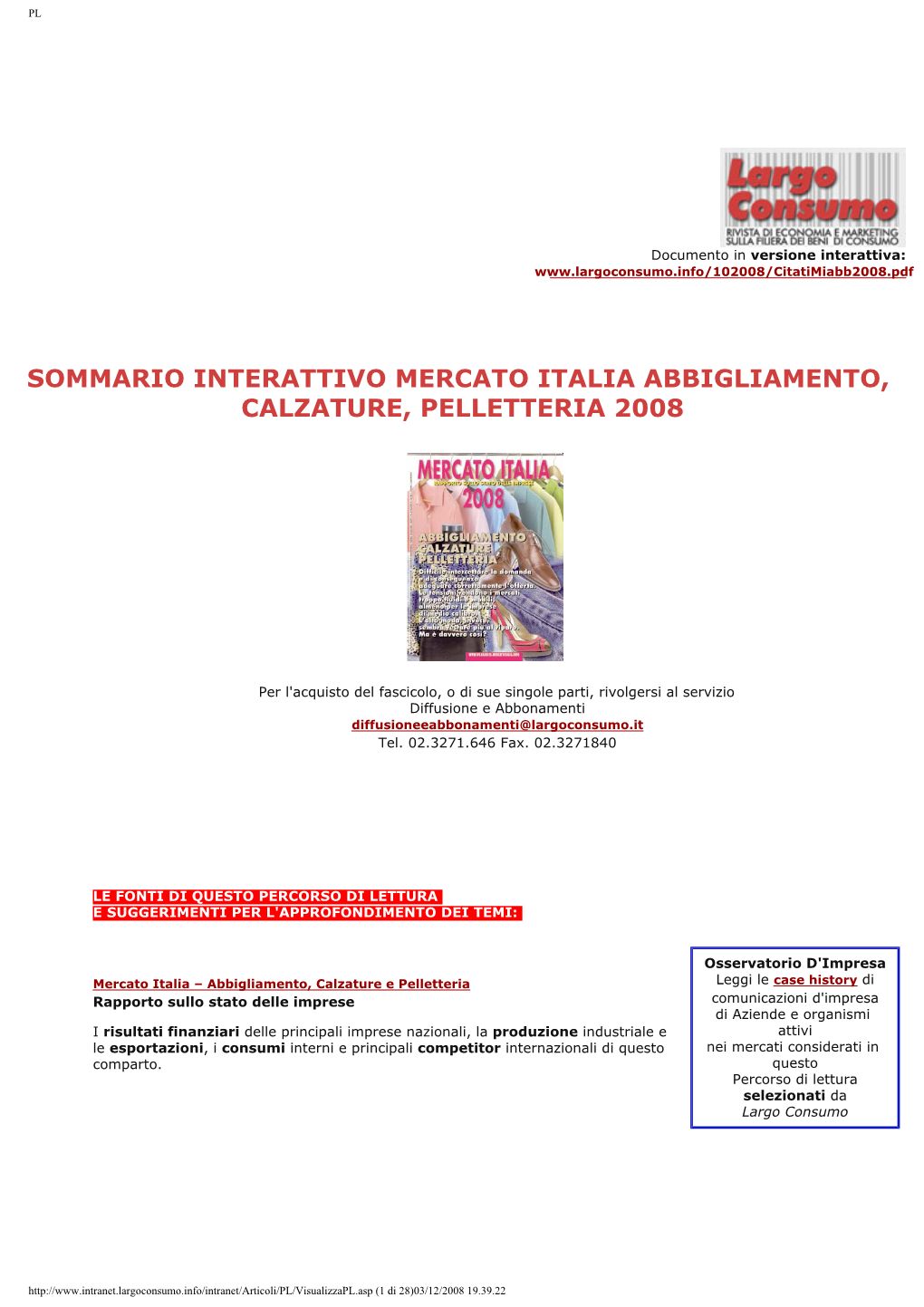 Sommario Interattivo Di Mercato Italia Abbigliamento, Calzature