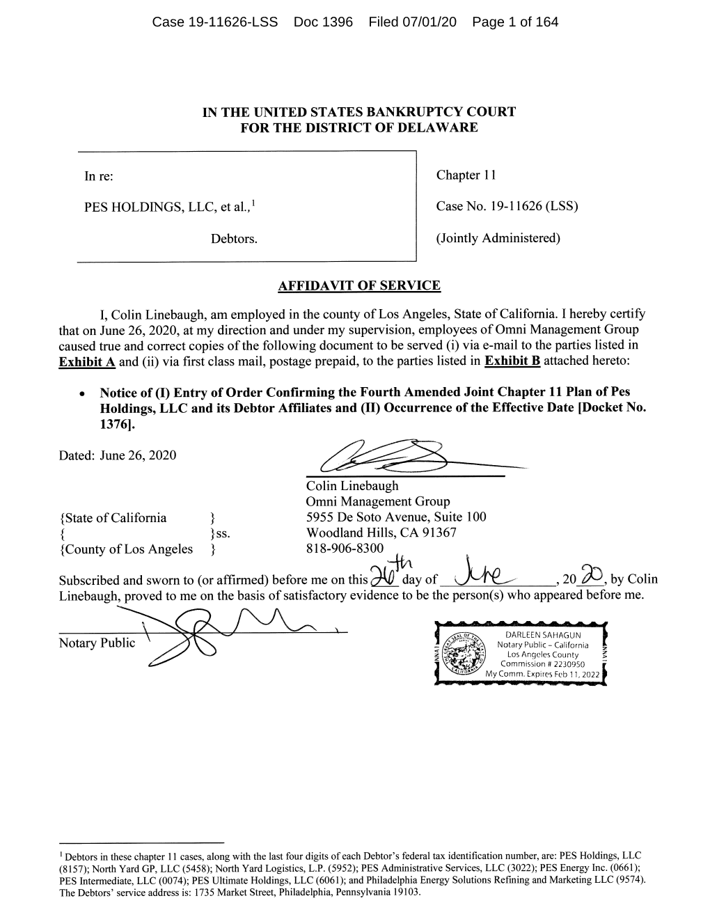 Case 19-11626-LSS Doc 1396 Filed 07/01/20 Page 1 Of