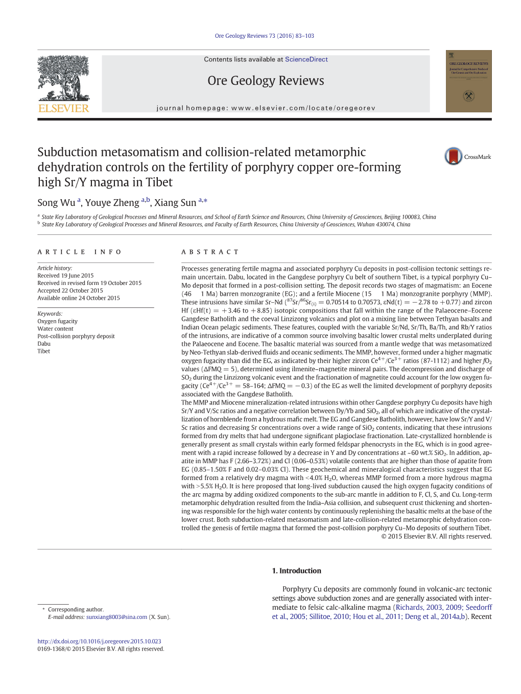 Subduction Metasomatism and Collision-Related Metamorphic Dehydration Controls on the Fertility of Porphyry Copper Ore-Forming High Sr/Y Magma in Tibet