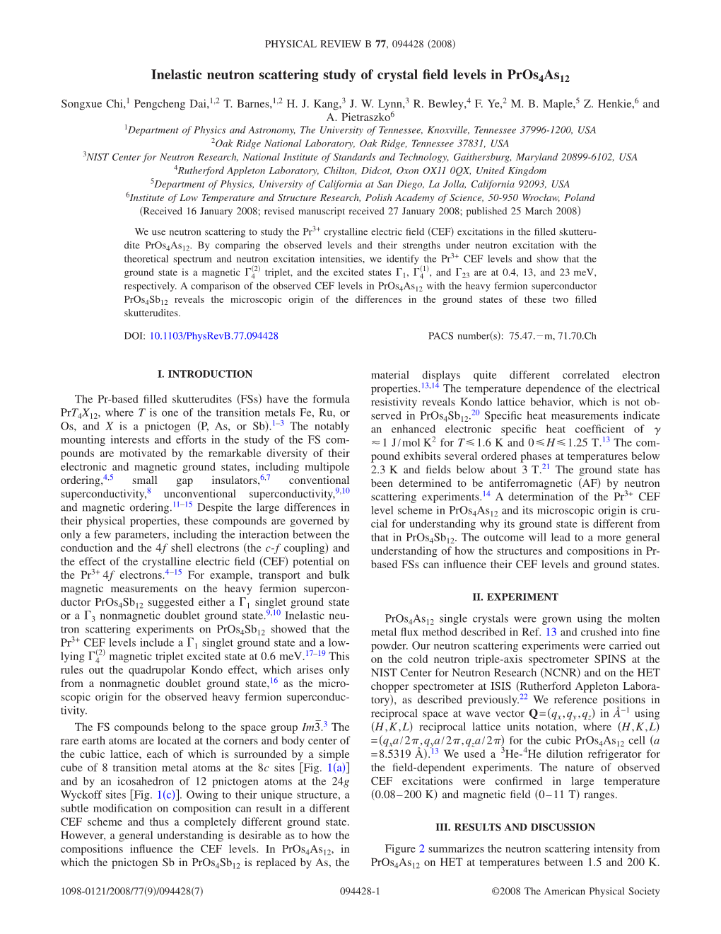 Inelastic Neutron Scattering Study of Crystal Field Levels in Pros4as12