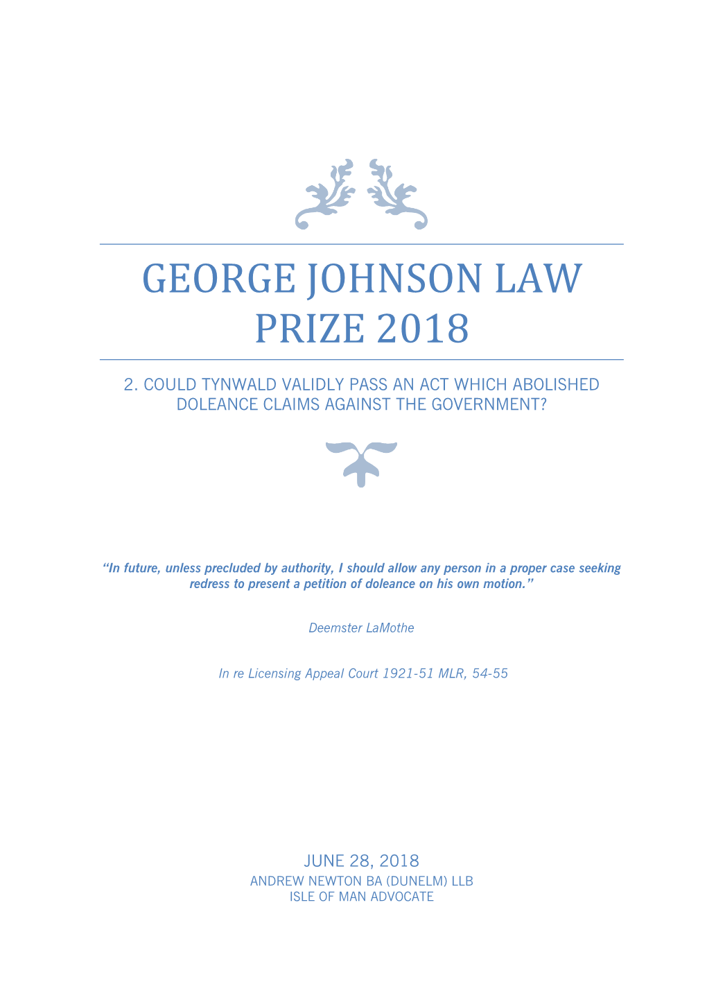 George Johnson Law Prize 2018