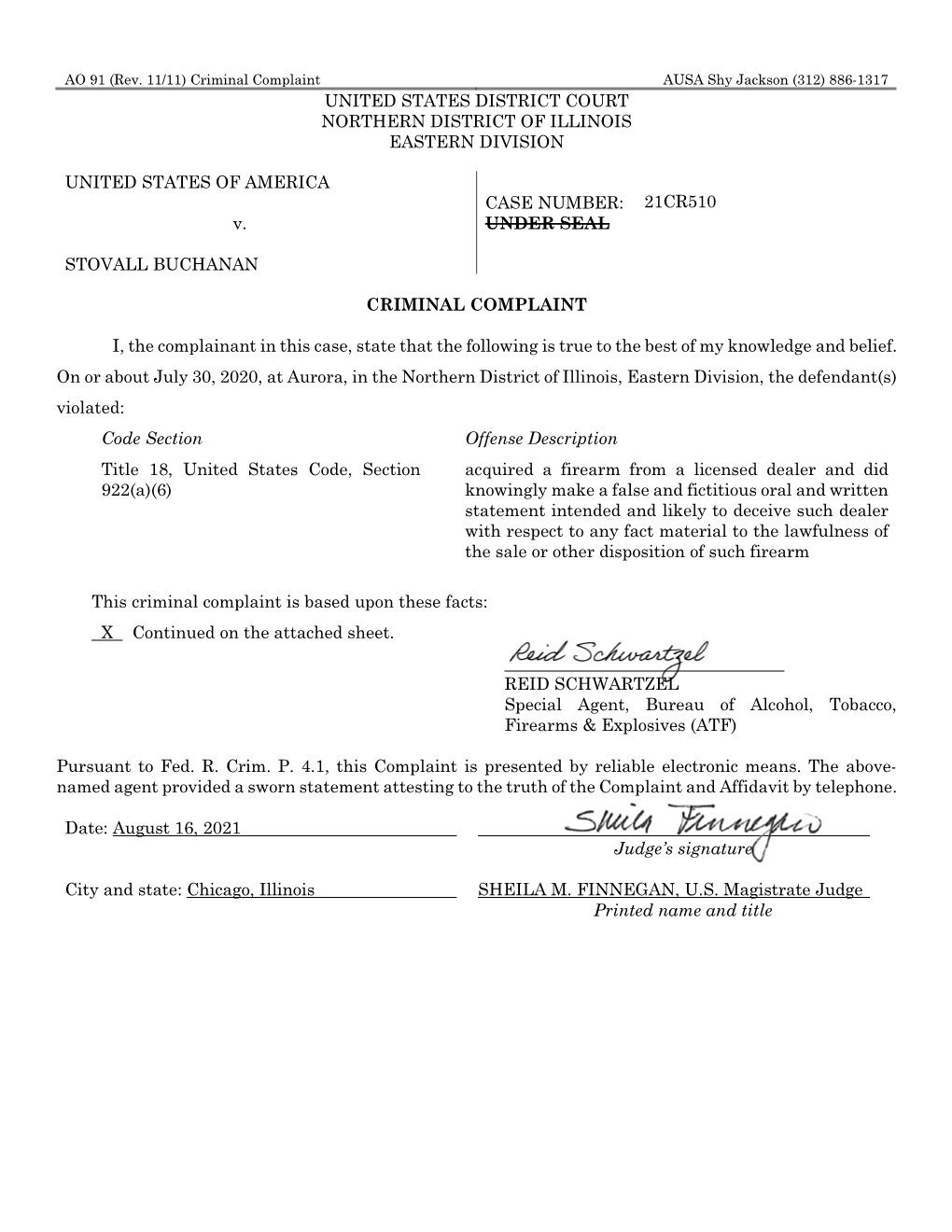 UNITED STATES DISTRICT COURT NORTHERN DISTRICT of ILLINOIS EASTERN DIVISION UNITED STATES of AMERICA V. STOVALL BUCHANAN CASE NU