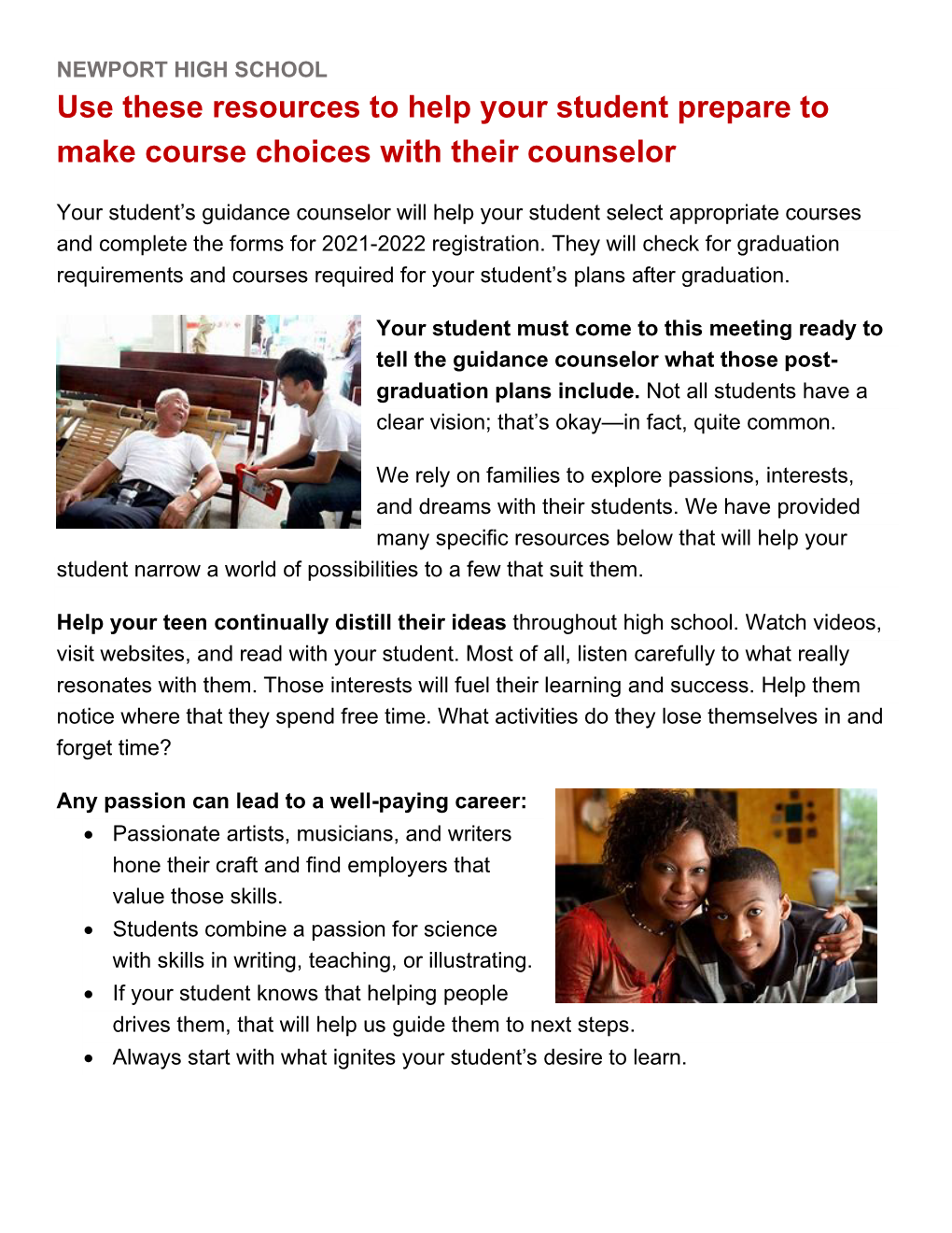 Use These Resources to Help Your Student Prepare to Make Course Choices with Their Counselor
