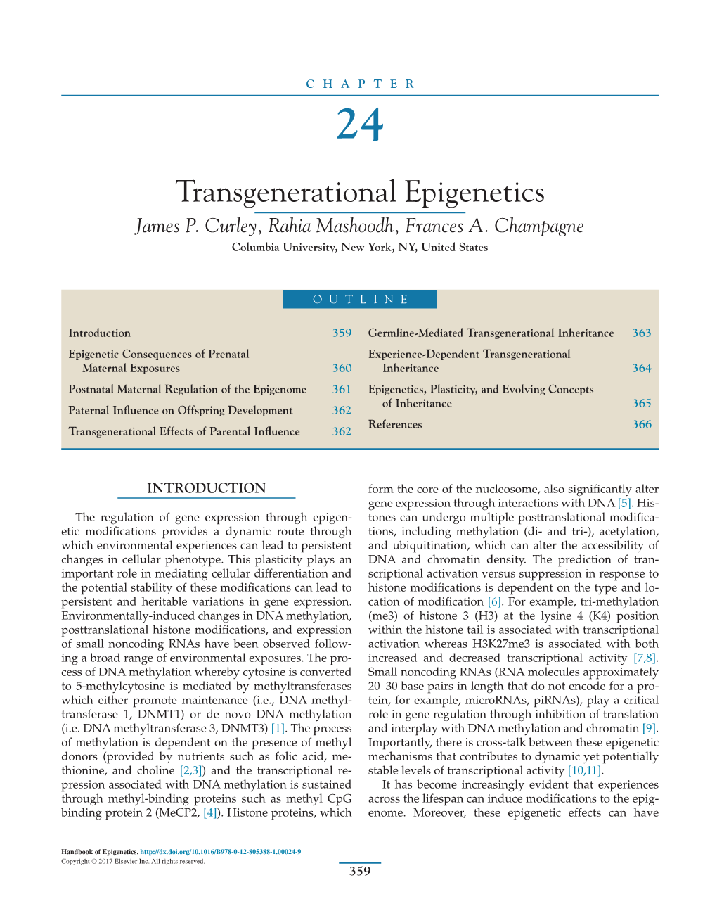 CHAPTER 24 Transgenerational Epigenetics James P