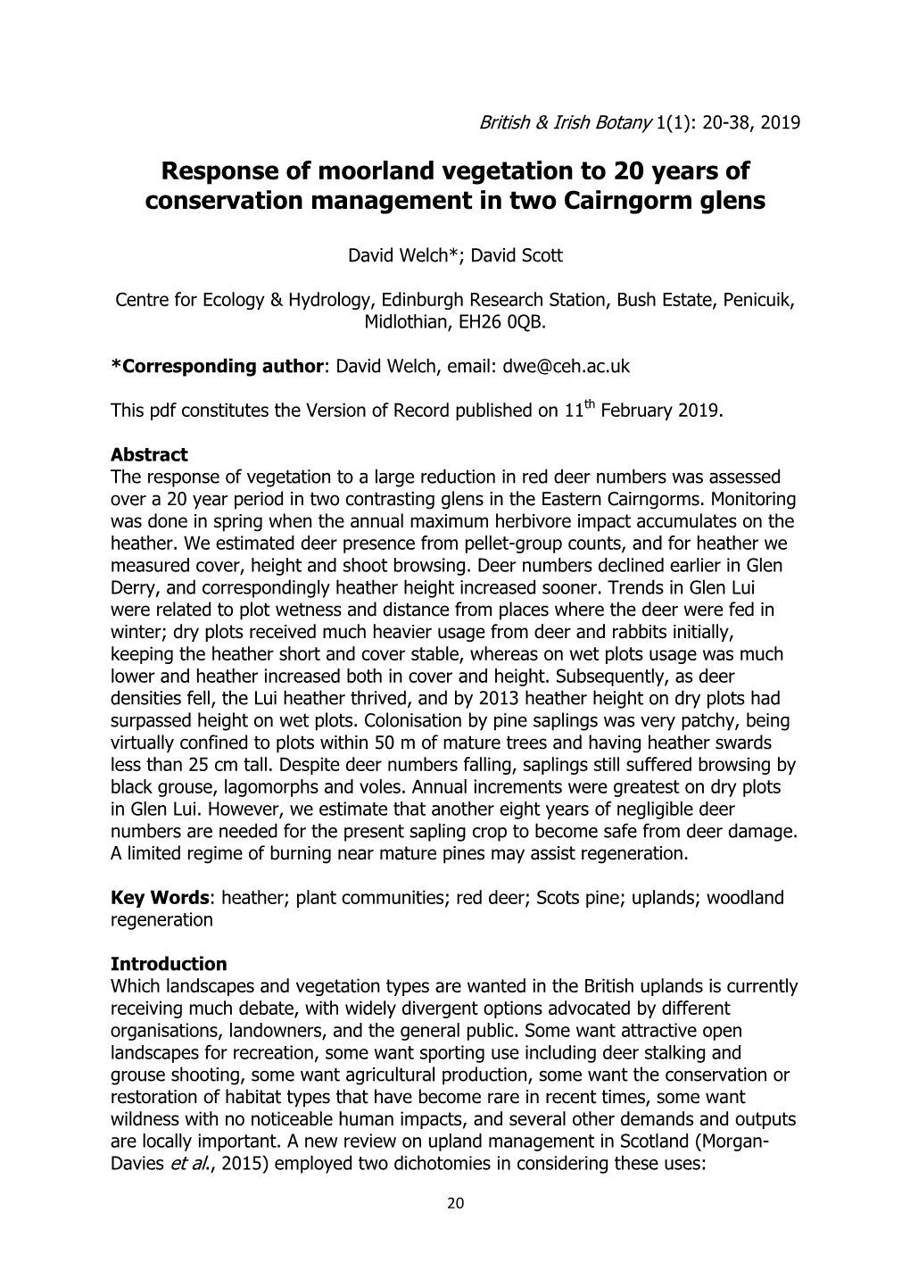 Response of Moorland Vegetation to 20 Years of Conservation Management in Two Cairngorm Glens