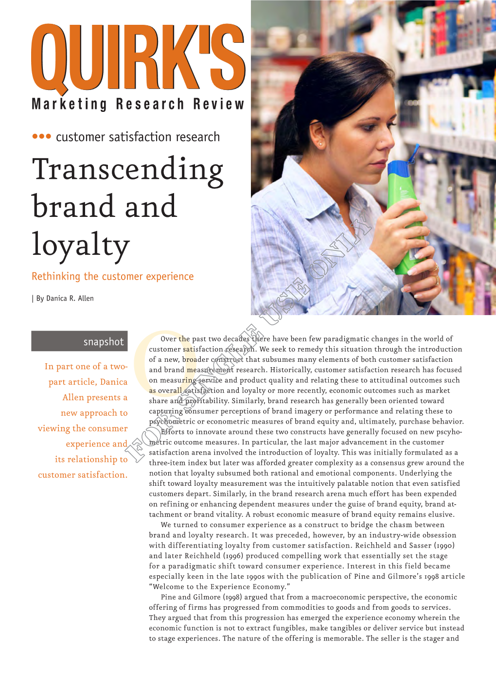 Customer Satisfaction Research Transcending Brand and Loyalty Rethinking the Customer Experience