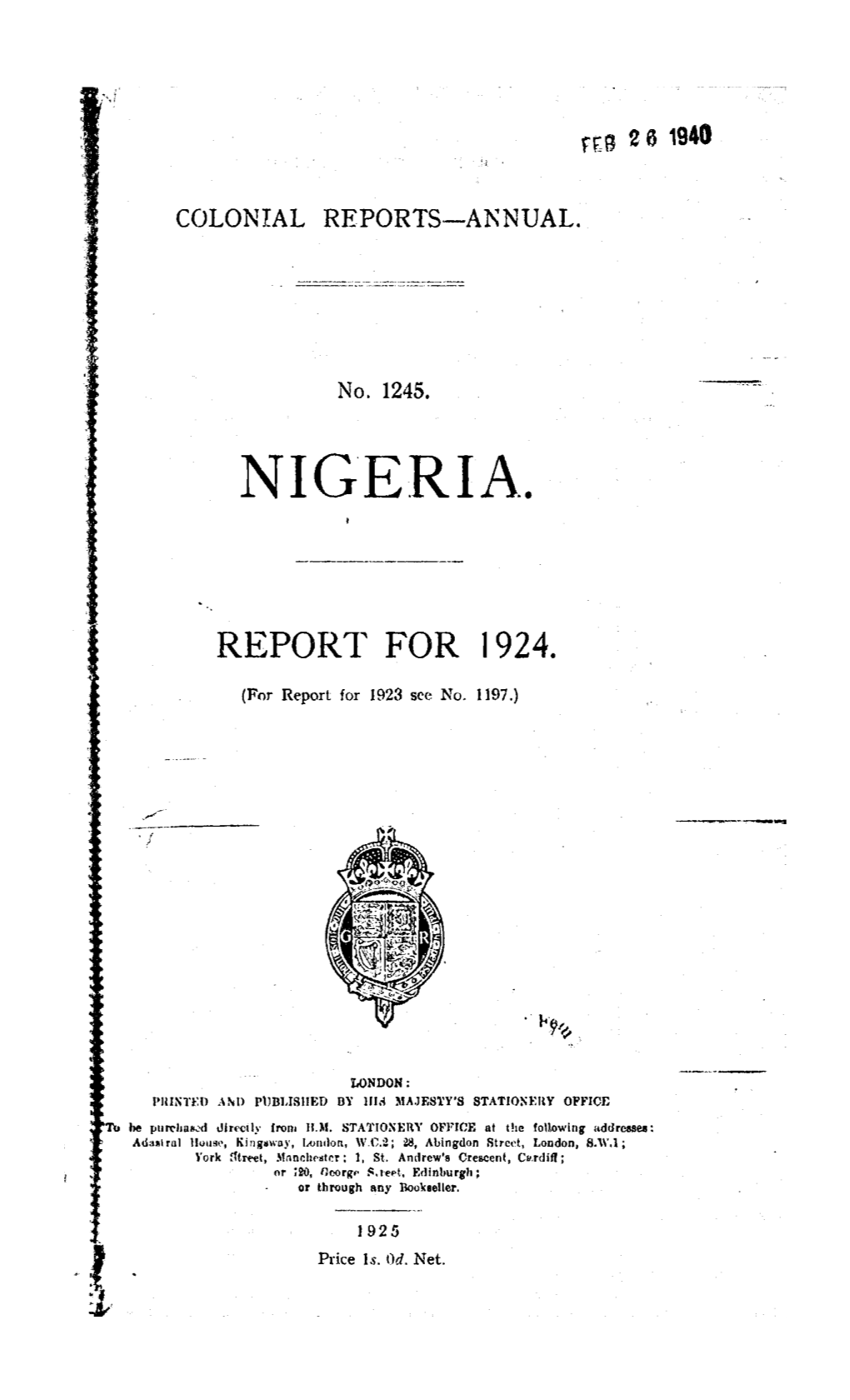 Annual Report of the Colonies, Nigeria, 1924