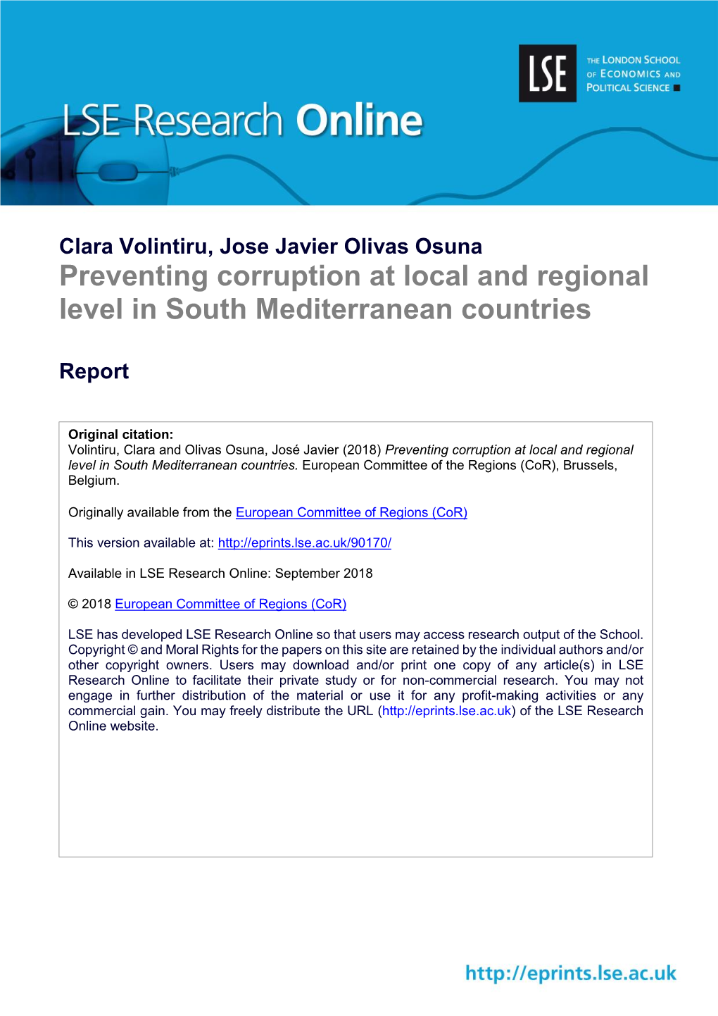Preventing Corruption at Local and Regional Level in South Mediterranean Countries