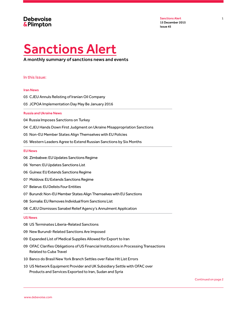 Sanctions Alert 1 15 December 2015 Issue 45