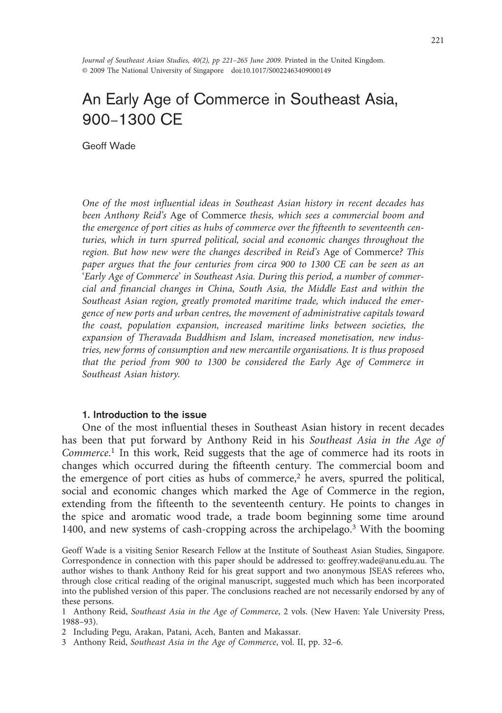 An Early Age of Commerce in Southeast Asia, 900–1300 CE