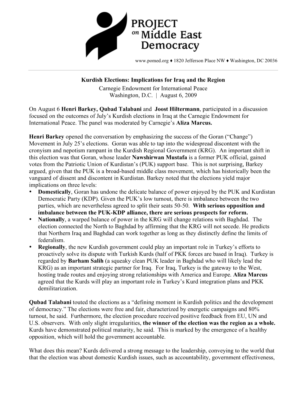 Kurdish Elections: Implications for Iraq and the Region Carnegie Endowment for International Peace Washington, D.C