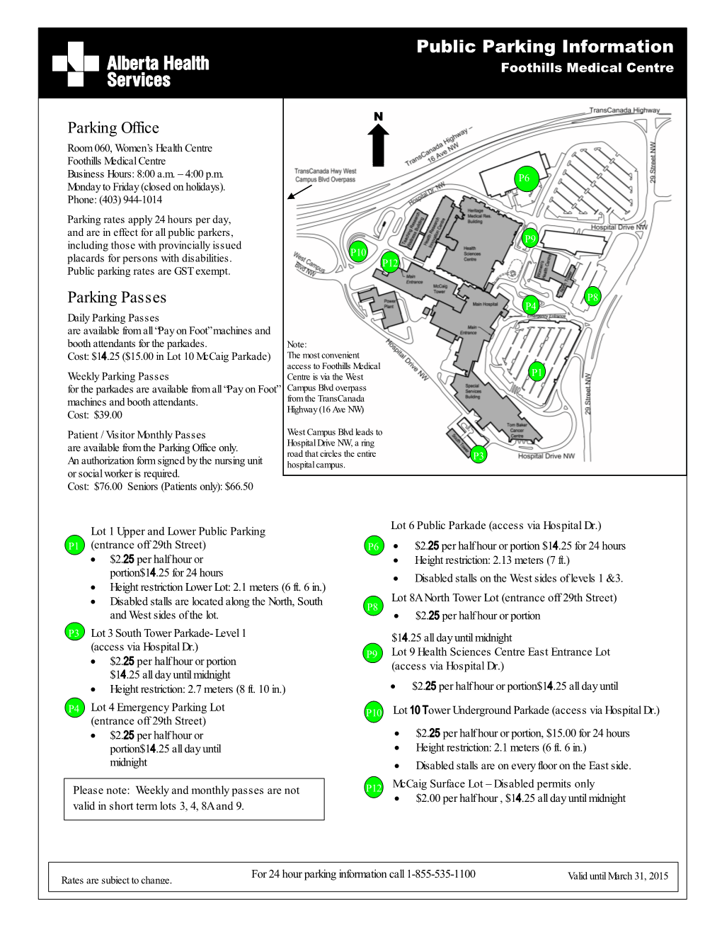 Public Parking Information and Map- Foothills Medical Centre