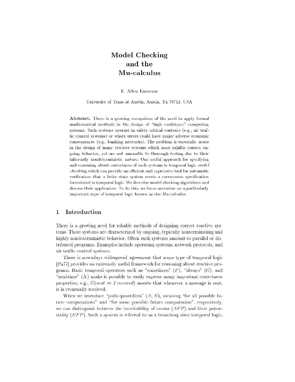 Model Checking and the Mu-Calculus