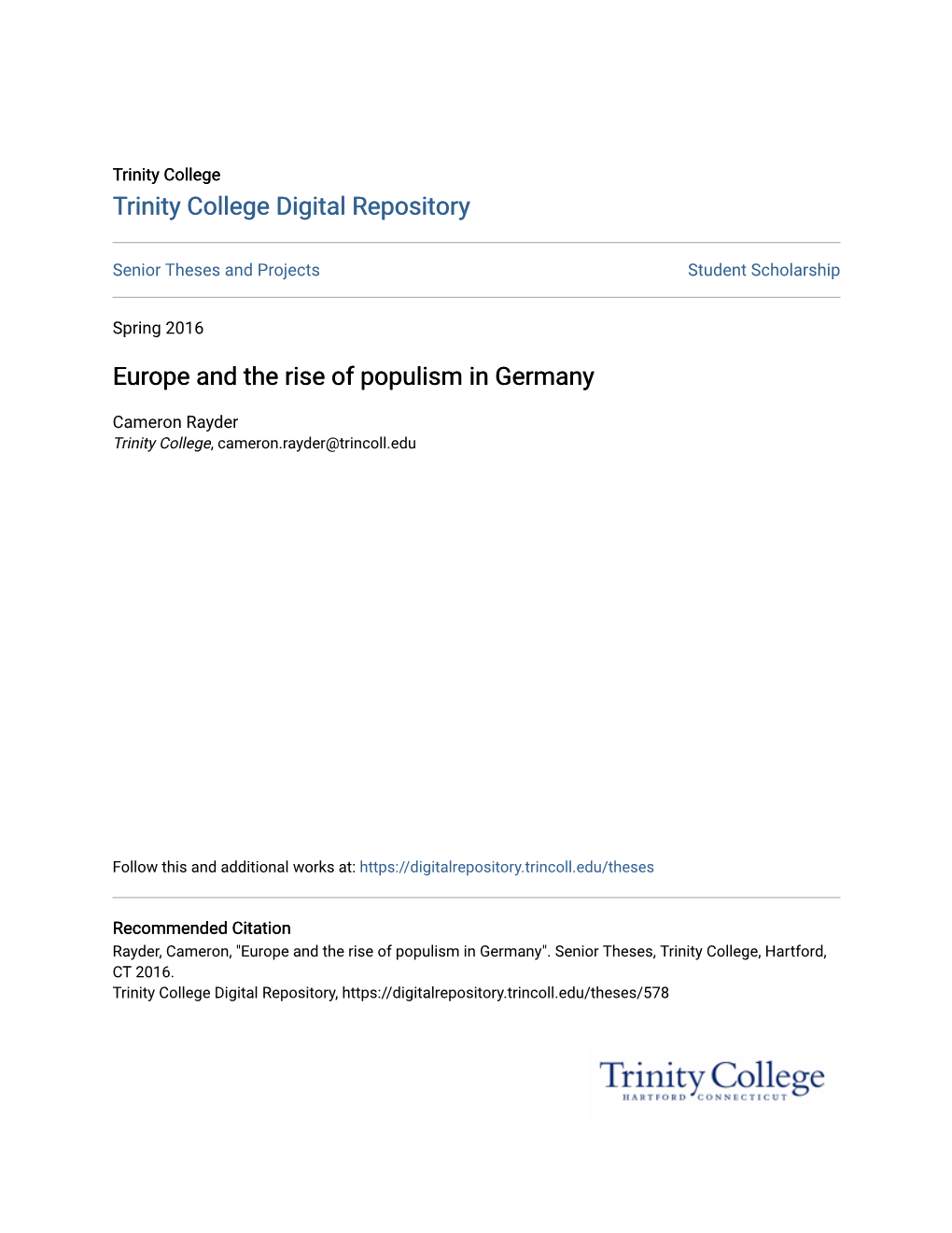 Europe and the Rise of Populism in Germany