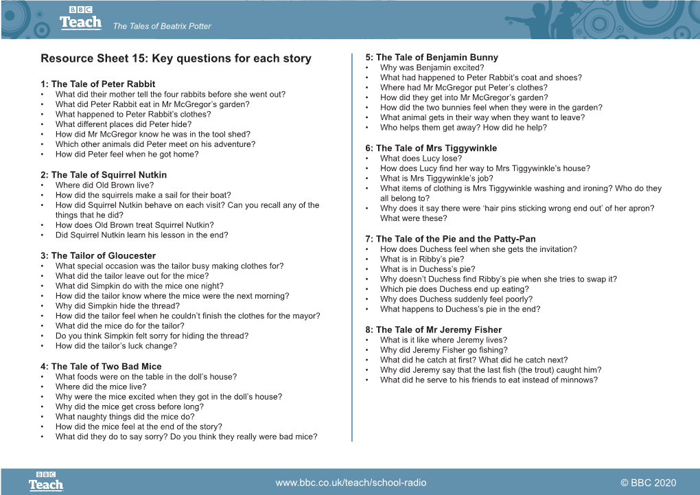 Resource Sheet 15: Key Questions for Each Story