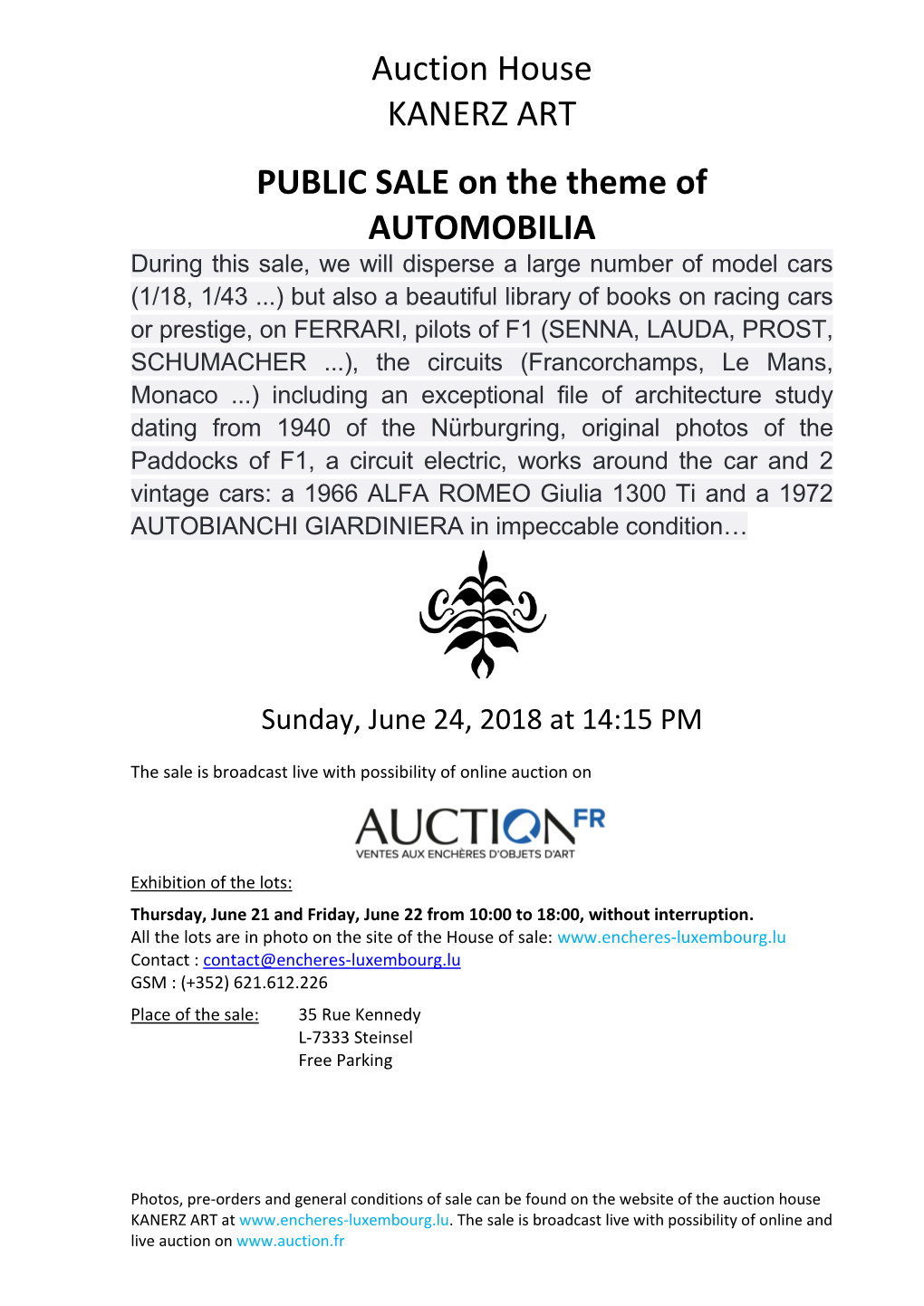 Auction House KANERZ ART PUBLIC SALE on the Theme of AUTOMOBILIA