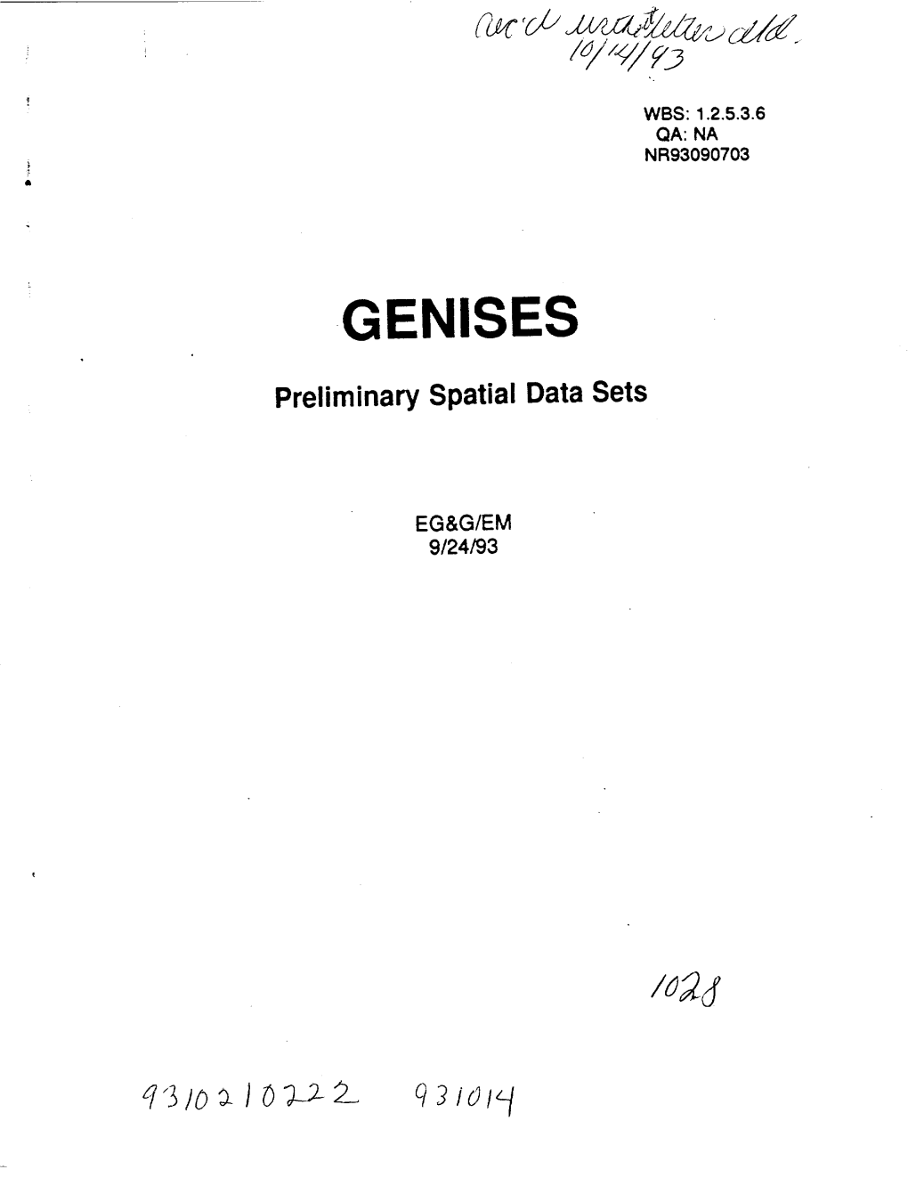 Genises Preliminary Spatial Data Sets